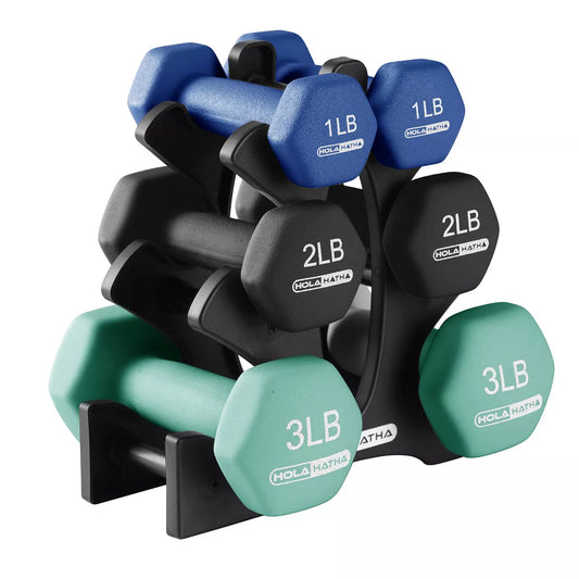 Holahatha Hex Dumbbell Set with Hand Weights and Storage Rack