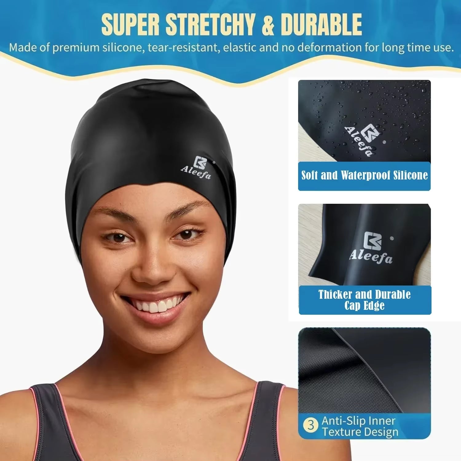 Extra Large Swim Cap for Women Long Hair Braids Dreadlocks, Silicone Bathing Swimming Caps,Weaves, Curls & Afros, Waterproof