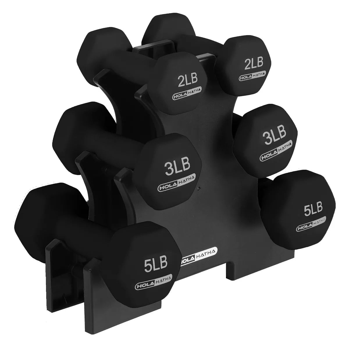 Holahatha Hex Dumbbell Set with Hand Weights and Storage Rack