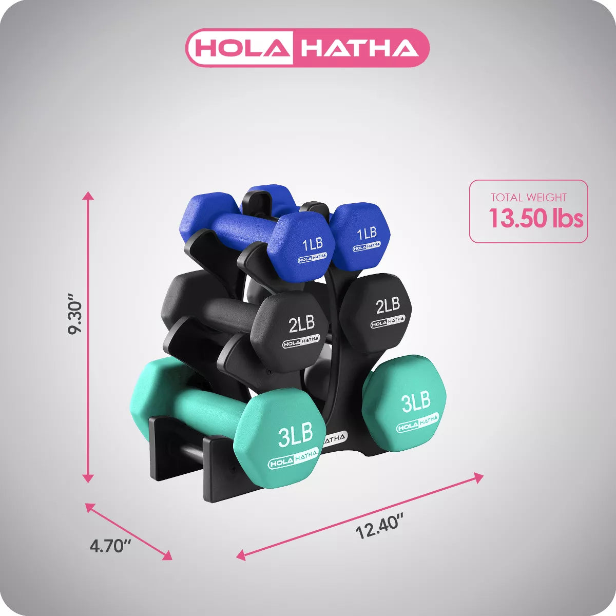 Holahatha Hex Dumbbell Set with Hand Weights and Storage Rack