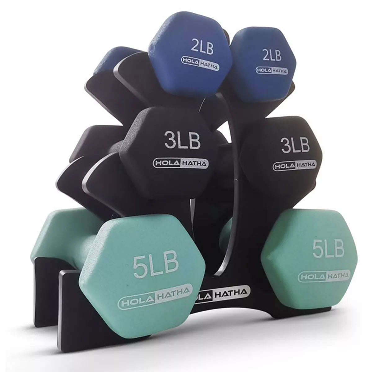 Holahatha Hex Dumbbell Set with Hand Weights and Storage Rack