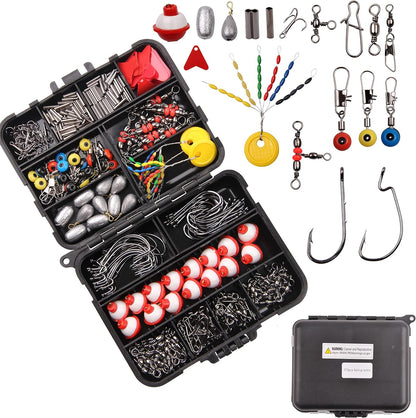 Fishing Accessories Tackle Kit Box-Sinker Weights, Crossline Barrel Swivel, Swivel Snap, Hooks, Sinker Slides, Fishing Bead with Tackle Box