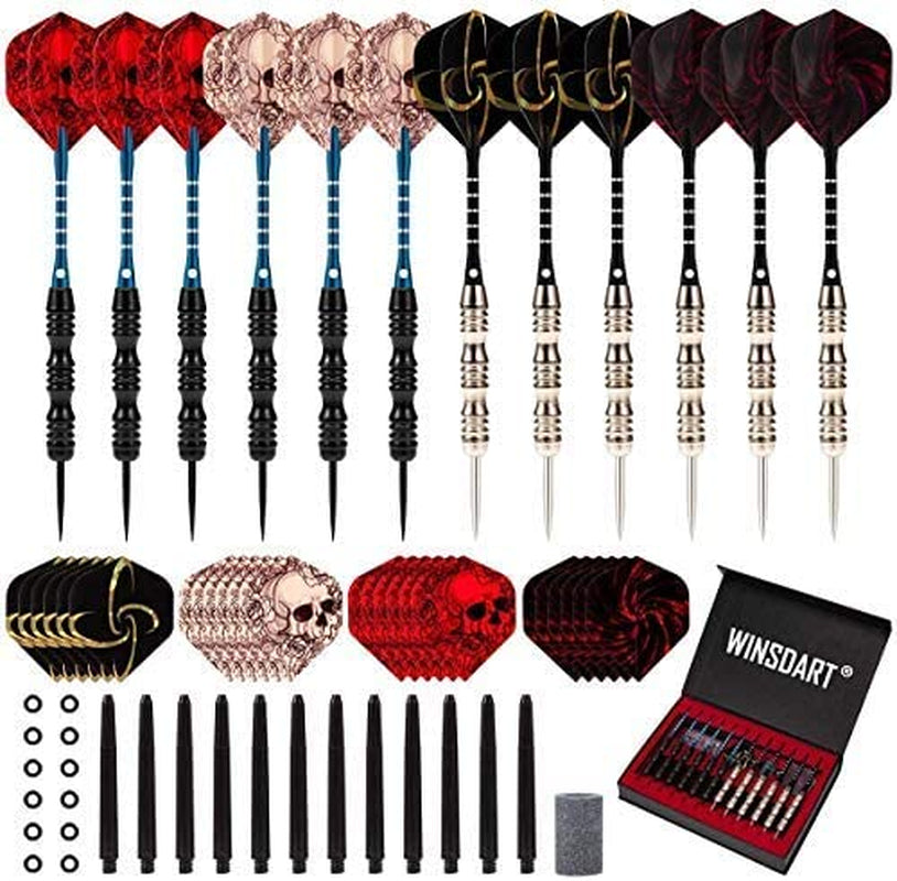 Darts Metal Tip Set Professional Metal Darts for Dartboard Steel Tip Darts with Nonslip Iron Barrel Aluminum Dart Shafts,Extra Flights,Dart Sharpener,Gift Box