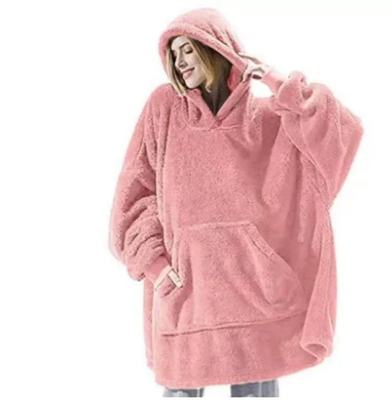 Hoodie Sweatshirt with Big Pocket Tops Sweater Comfortable Loose Double-Sided Fleece Thicker Wearable Blanket