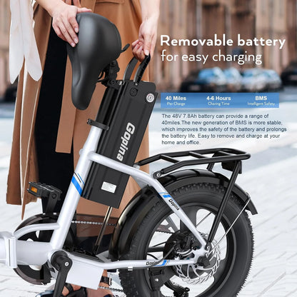 Electric Bike Folding Electric Cruiser Bike 350W Step-Through Electric Bike 16" X 3.0 Fat Tire Electric Bike 20MPH & 50 Miles Commuter Electric Bike, UL2849 Certified