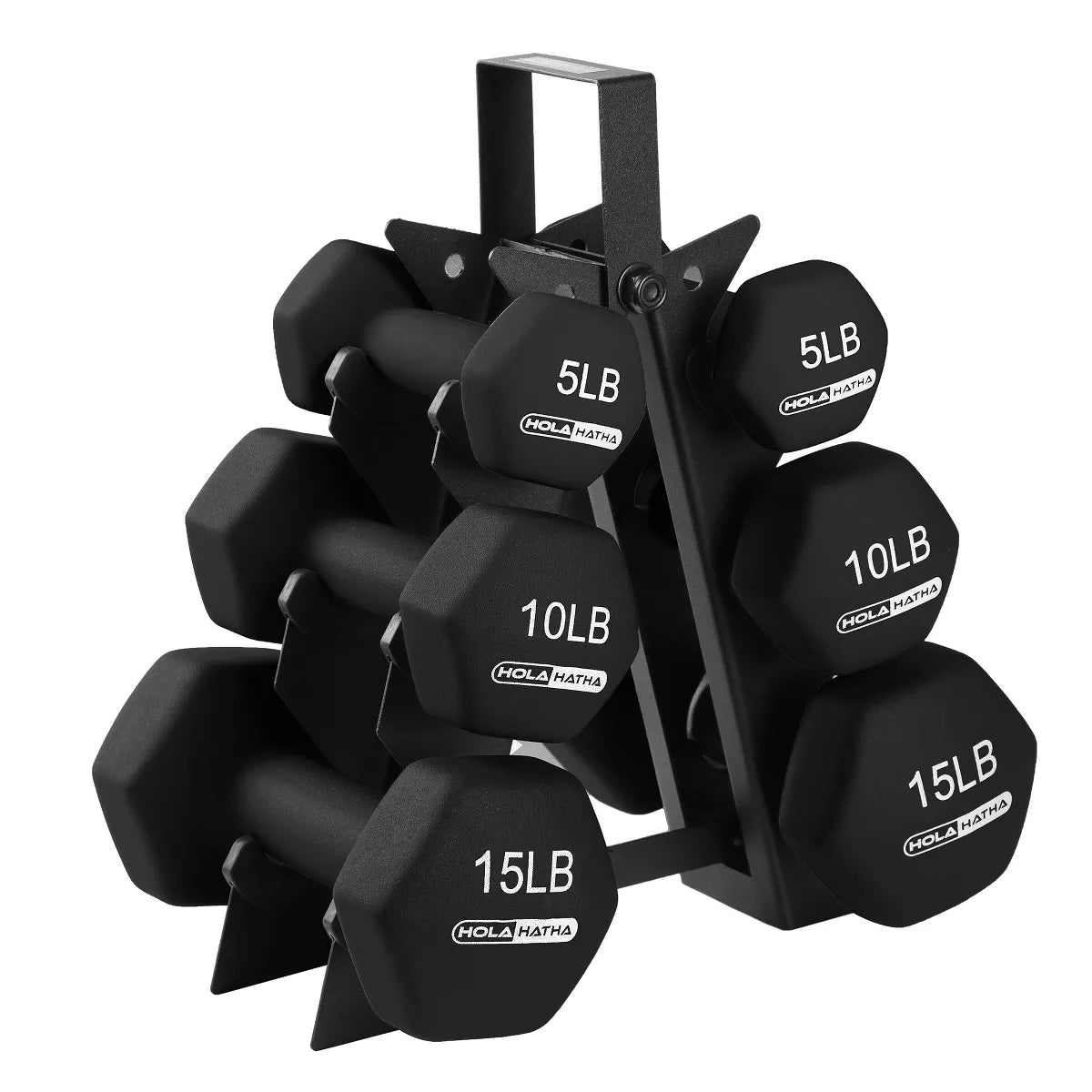 Holahatha Hex Dumbbell Set with Hand Weights and Storage Rack