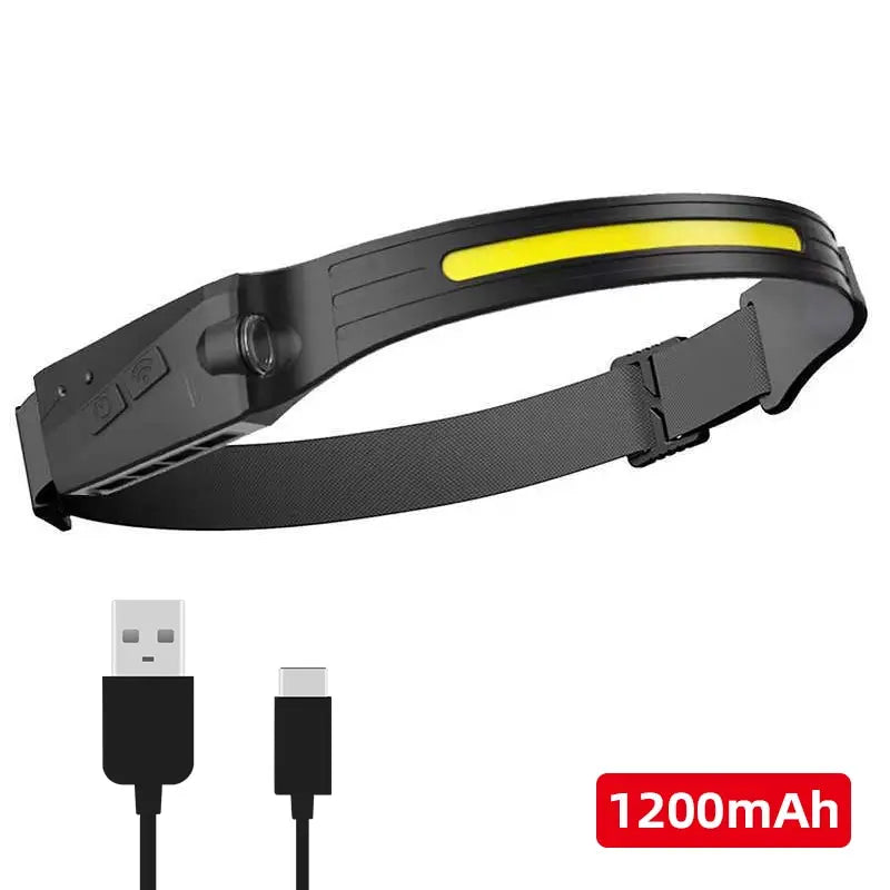 Induction Headlamp COB LED Sensor Head Lamp Built-In Battery Flashlight USB Rechargeable Head Torch 5 Lighting Modes Headlight