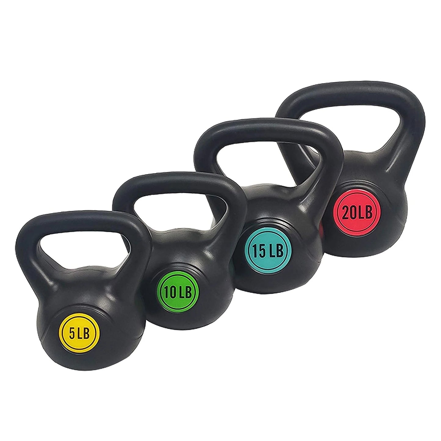 Wide Grip 4 Piece Kettlebell Exercise Fitness Weight Set, Includes 5 Lbs, 10 Lbs, 15 Lbs, 20 Lbs