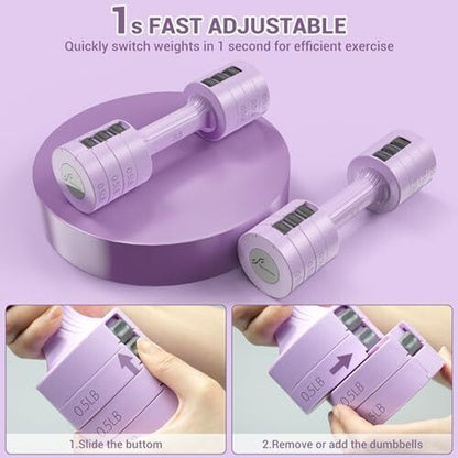 Adjustable Dumbbells Hand Weights Set: 1 Pair 2 4 6 8 10 Lbs Fast Purple