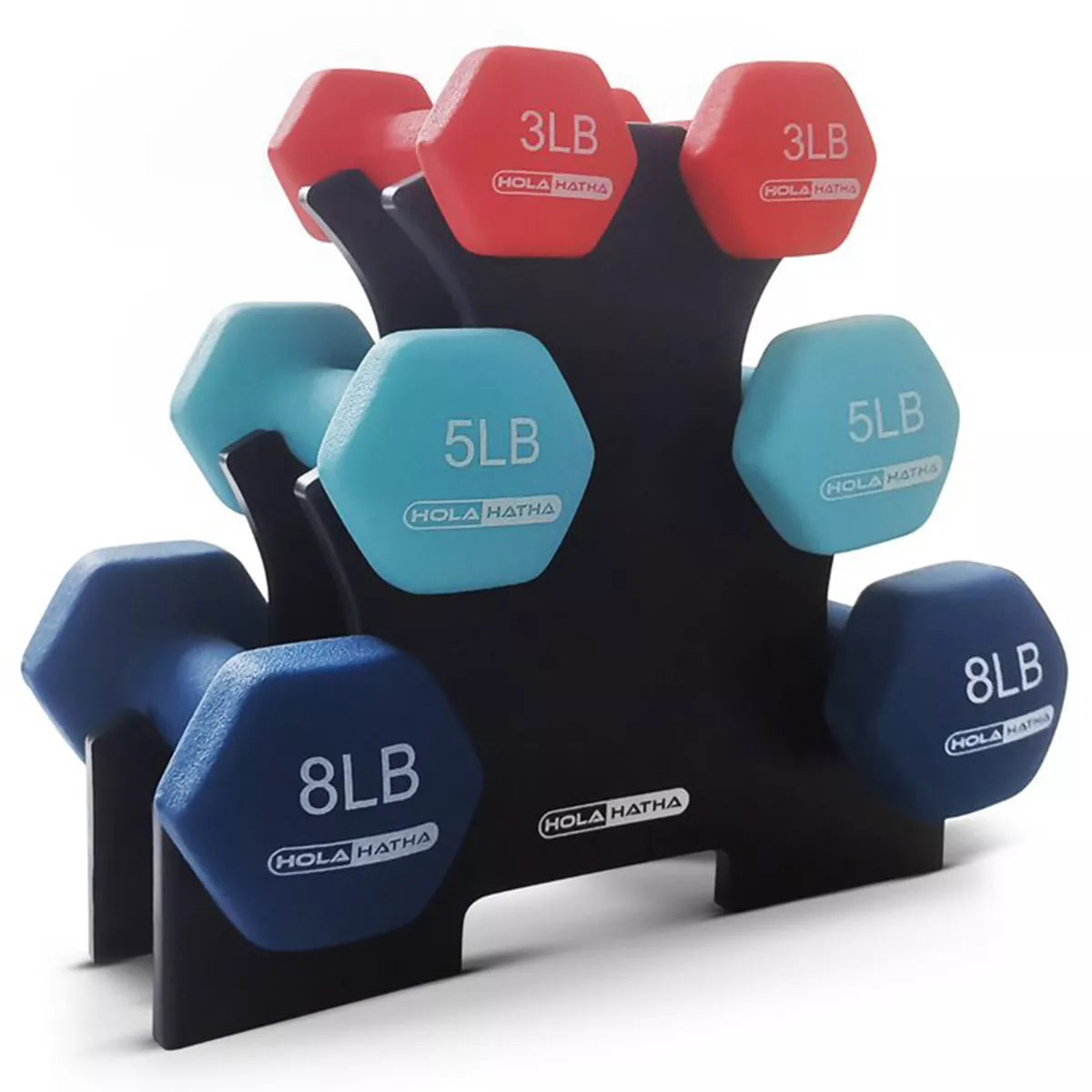 Holahatha Hex Dumbbell Set with Hand Weights and Storage Rack