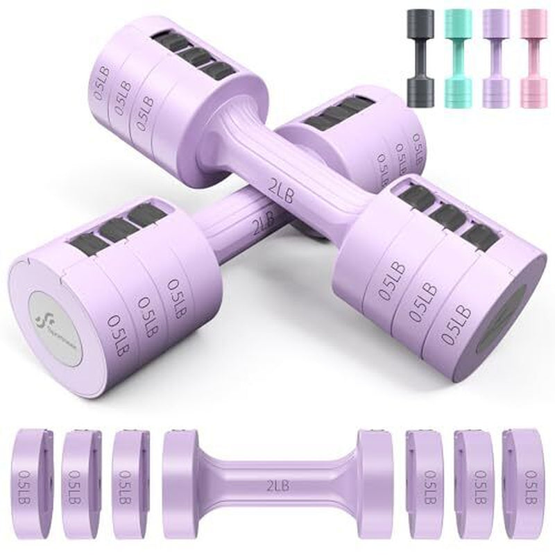 Adjustable Dumbbells Hand Weights Set: 1 Pair 2 4 6 8 10 Lbs Fast Purple