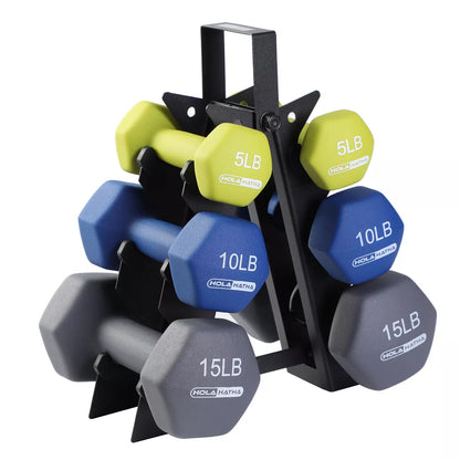 Holahatha Hex Dumbbell Set with Hand Weights and Storage Rack