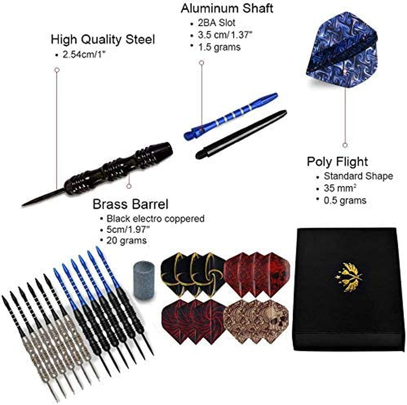 Darts Metal Tip Set Professional Metal Darts for Dartboard Steel Tip Darts with Nonslip Iron Barrel Aluminum Dart Shafts,Extra Flights,Dart Sharpener,Gift Box