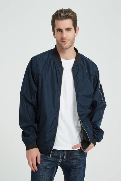 Mens Bomber Jacket Slim Fit Casual Windproof Lightweight Jackets