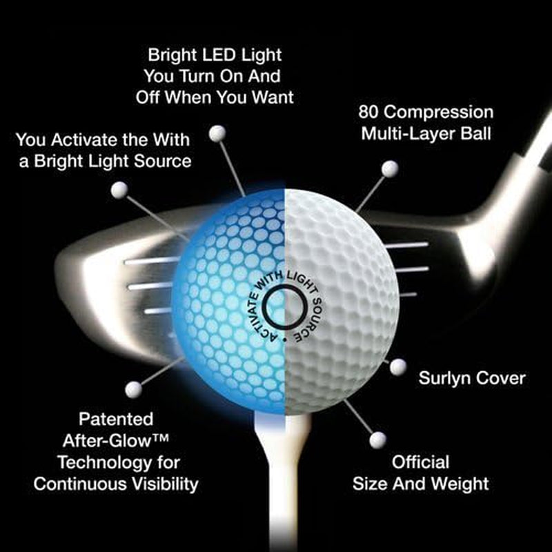 Light up LED Golf Balls (6 Ball Pack) - Professional Glowing Golf Balls with Internal LED Lights (Red)