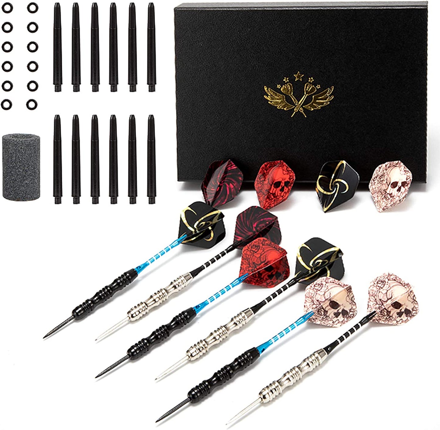 Darts Metal Tip Set Professional Metal Darts for Dartboard Steel Tip Darts with Nonslip Iron Barrel Aluminum Dart Shafts,Extra Flights,Dart Sharpener,Gift Box