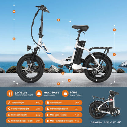 Electric Bike Folding Electric Cruiser Bike 350W Step-Through Electric Bike 16" X 3.0 Fat Tire Electric Bike 20MPH & 50 Miles Commuter Electric Bike, UL2849 Certified