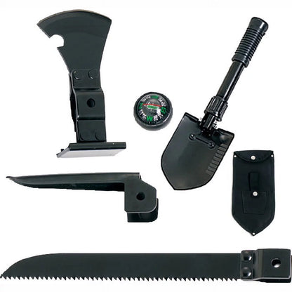 Multi Purpose Camp Tool W/Shovel, Saw, Pick, Hatchet, Hammer & Compass