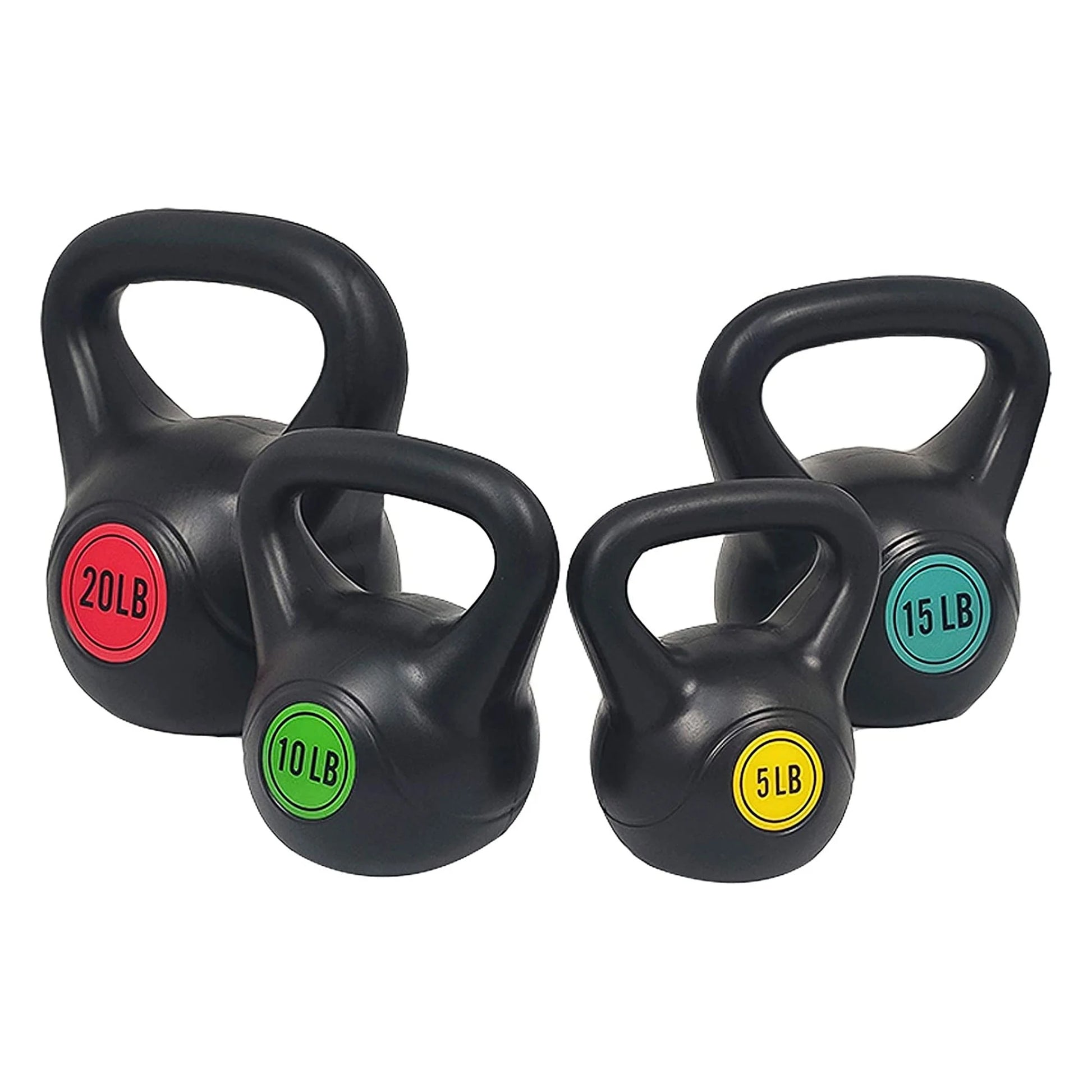 Wide Grip 4 Piece Kettlebell Exercise Fitness Weight Set, Includes 5 Lbs, 10 Lbs, 15 Lbs, 20 Lbs