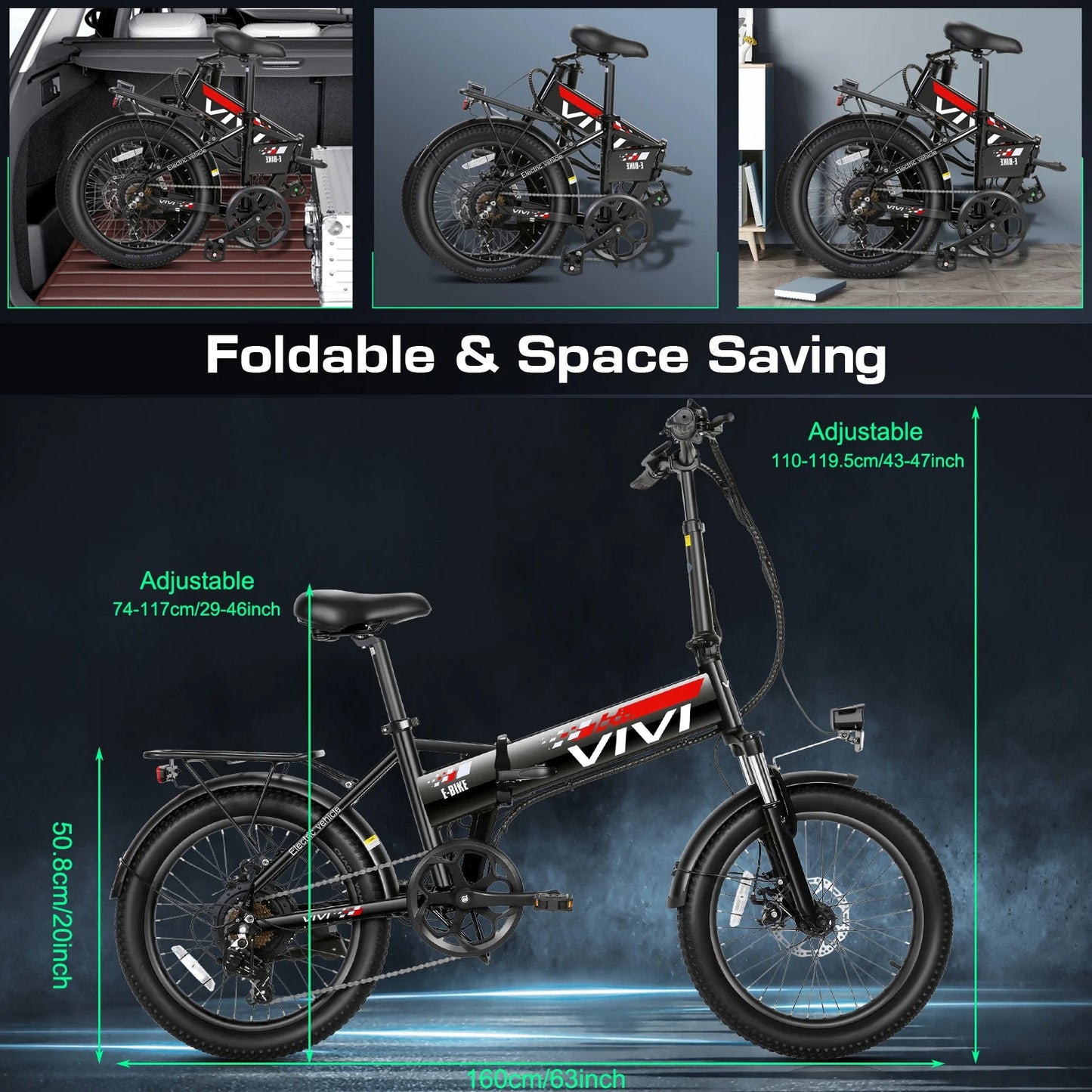 Electric Bike for Adults 20" X 2.4 Folding Electric Bike 48V 500W Electric Bike Commuter Bike 19.8MPH Suspension Fork Electric Bike with Cruise Control, UL2849 Certified