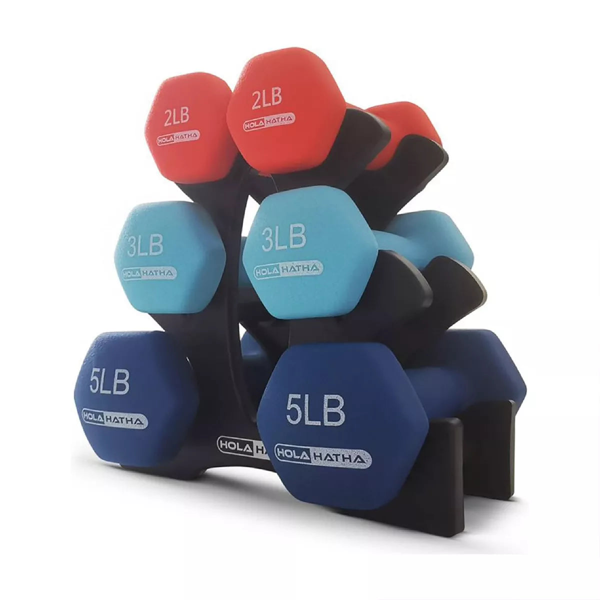 Holahatha Hex Dumbbell Set with Hand Weights and Storage Rack