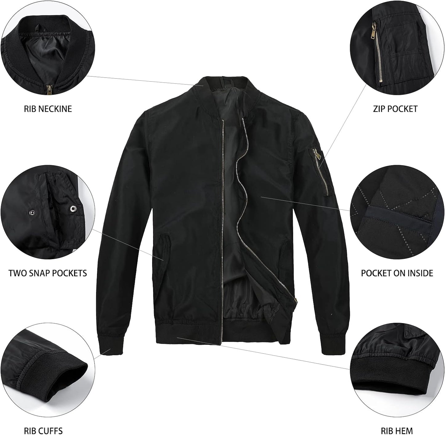 Mens Bomber Jacket Slim Fit Casual Windproof Lightweight Jackets