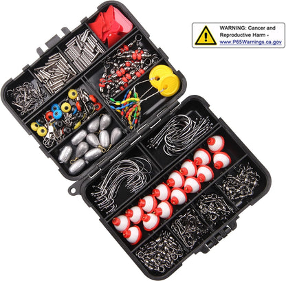 Fishing Accessories Tackle Kit Box-Sinker Weights, Crossline Barrel Swivel, Swivel Snap, Hooks, Sinker Slides, Fishing Bead with Tackle Box