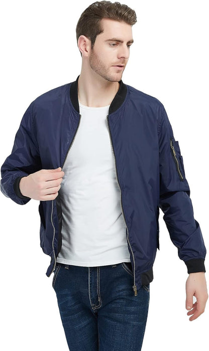 Mens Bomber Jacket Slim Fit Casual Windproof Lightweight Jackets