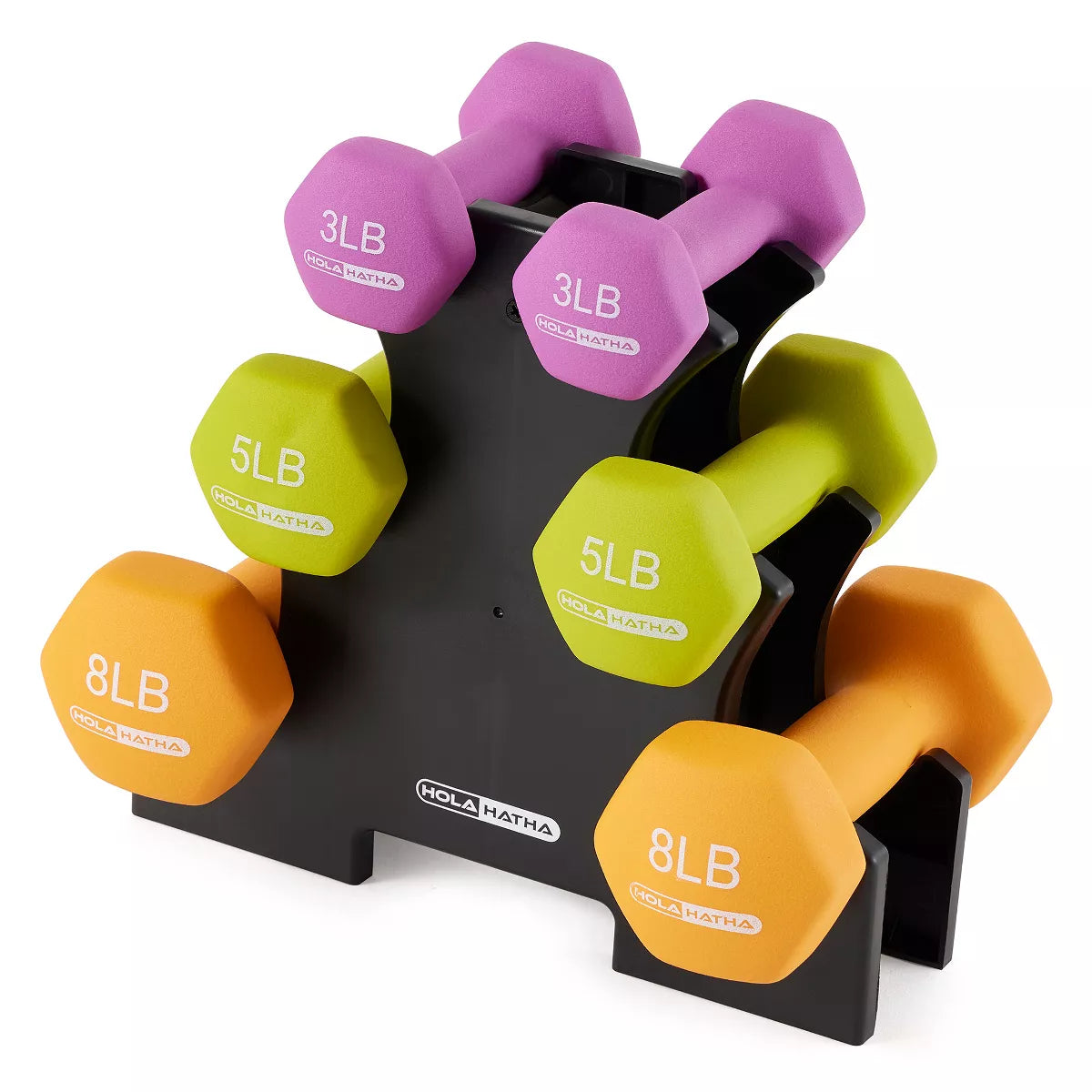 Holahatha Hex Dumbbell Set with Hand Weights and Storage Rack