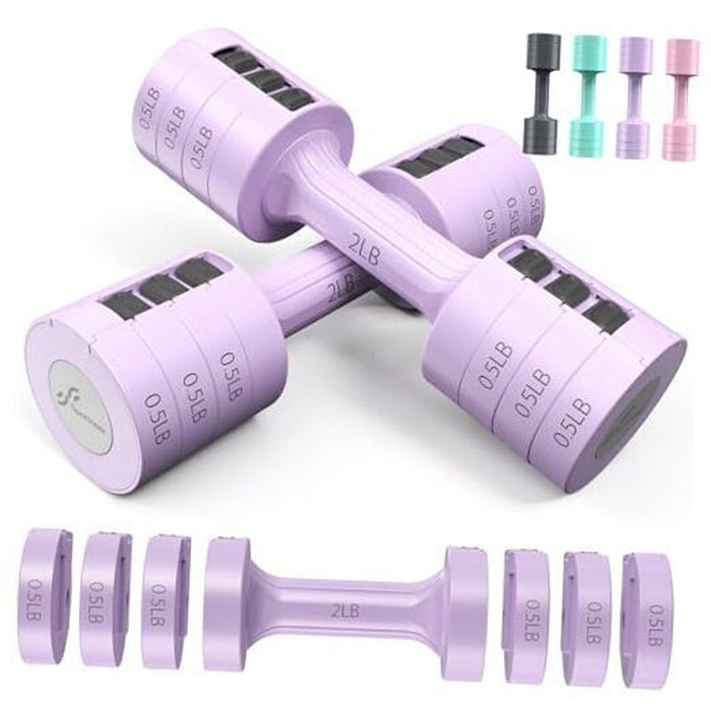 Adjustable Dumbbells Hand Weights Set: 1 Pair 2 4 6 8 10 Lbs Fast Purple