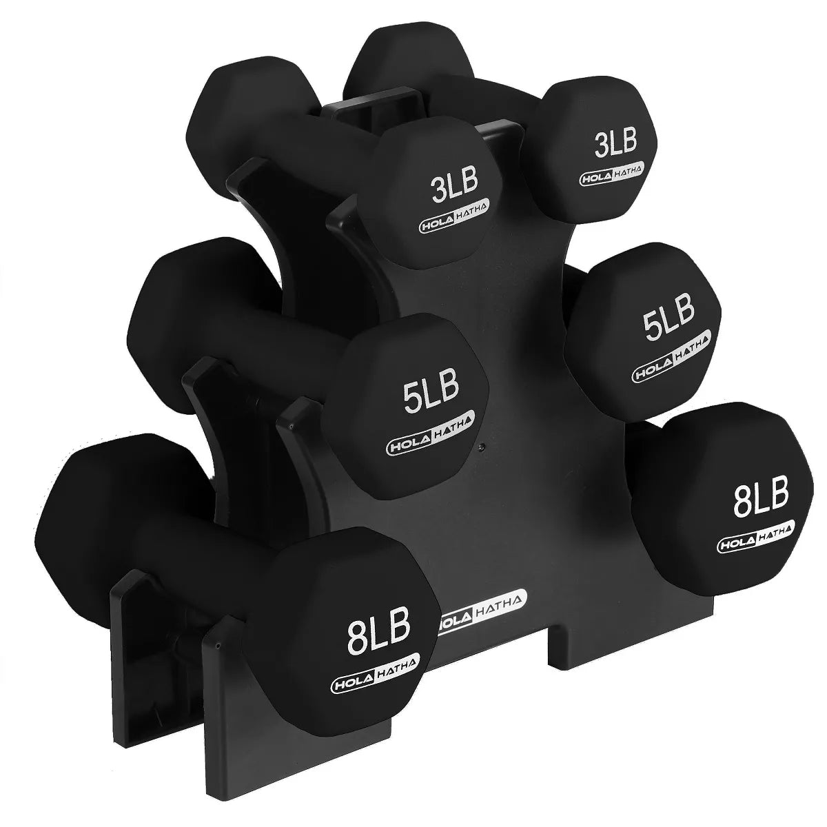 Holahatha Hex Dumbbell Set with Hand Weights and Storage Rack