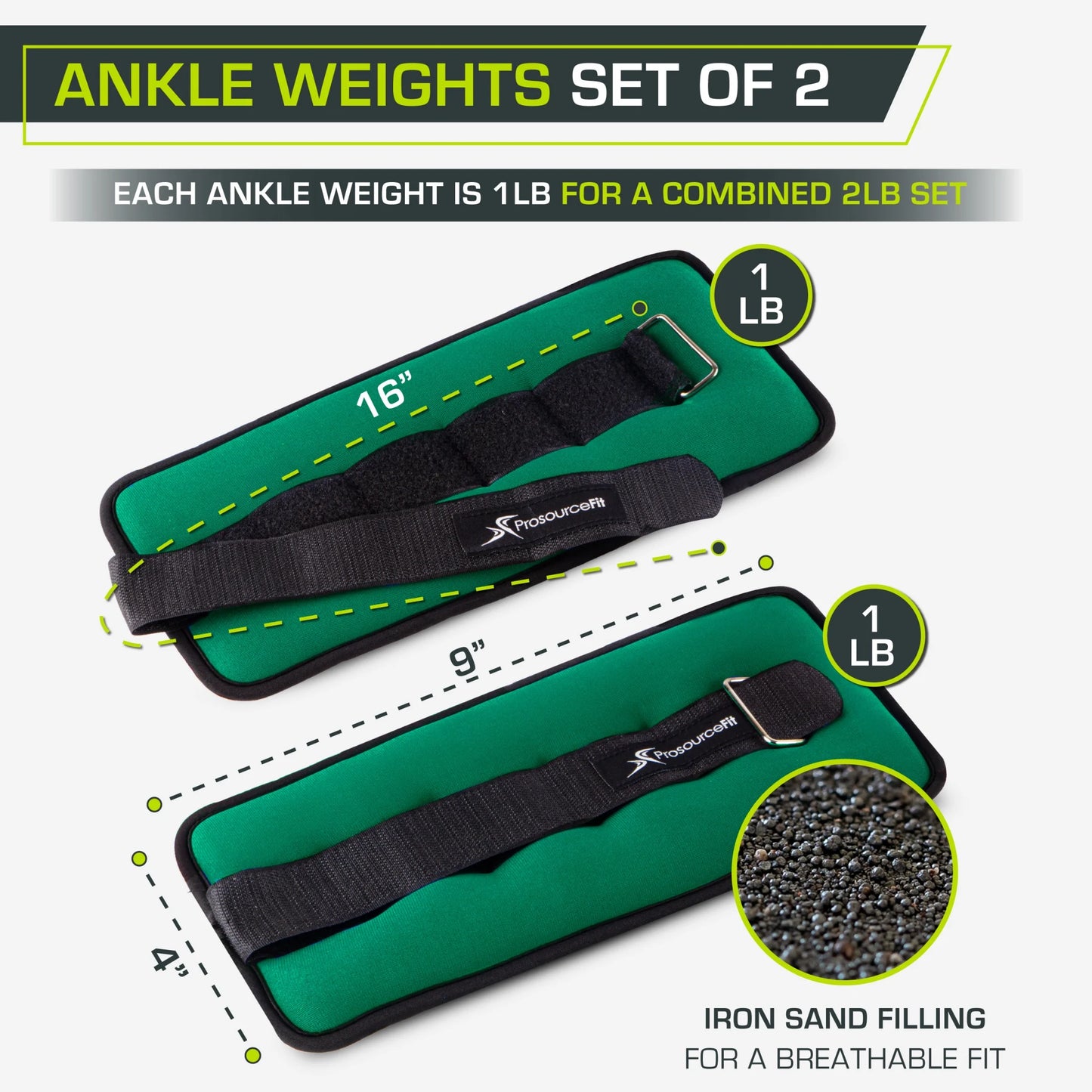 Ankle Weights Set of 2 with Adjustable Comfort Fit