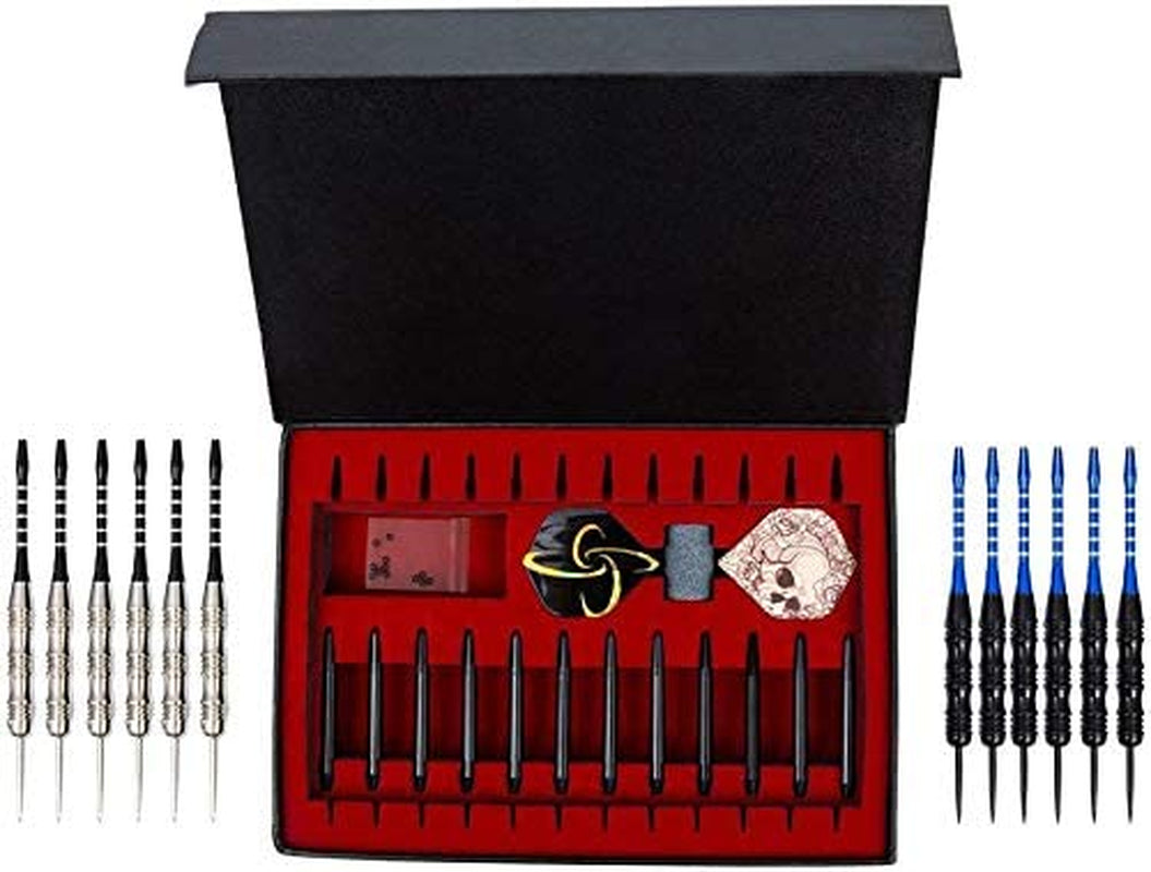 Darts Metal Tip Set Professional Metal Darts for Dartboard Steel Tip Darts with Nonslip Iron Barrel Aluminum Dart Shafts,Extra Flights,Dart Sharpener,Gift Box