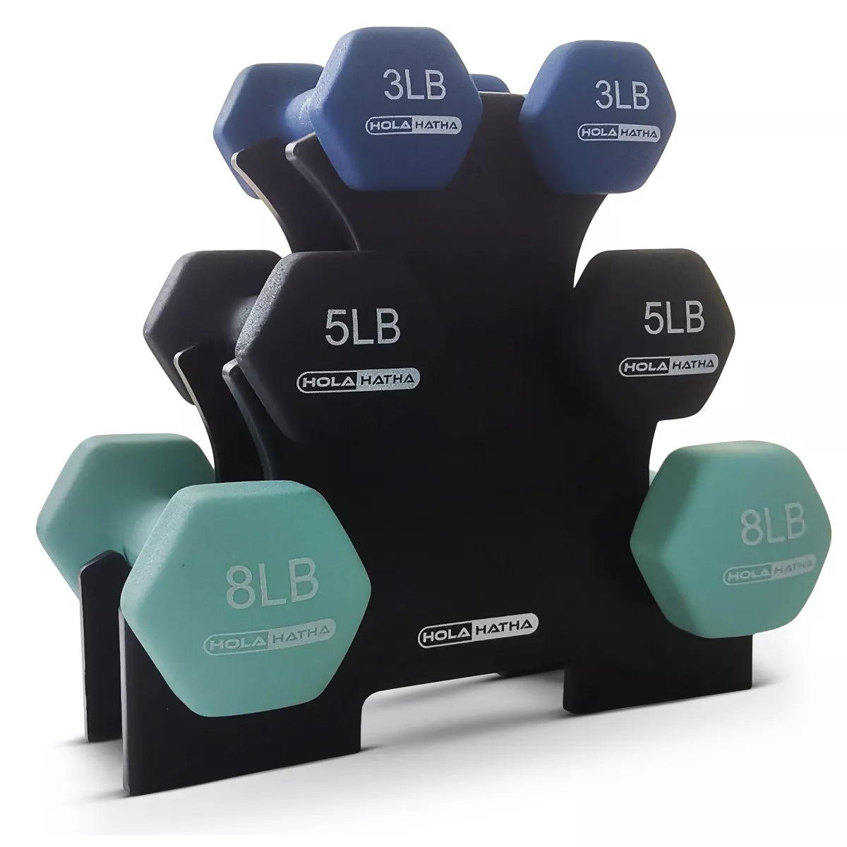 Holahatha Hex Dumbbell Set with Hand Weights and Storage Rack