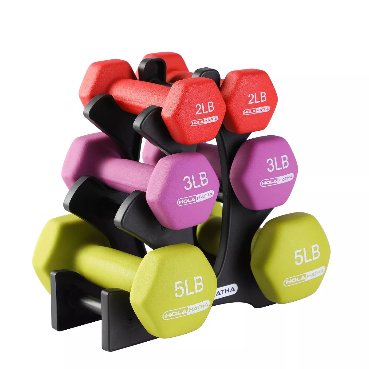 Holahatha Hex Dumbbell Set with Hand Weights and Storage Rack