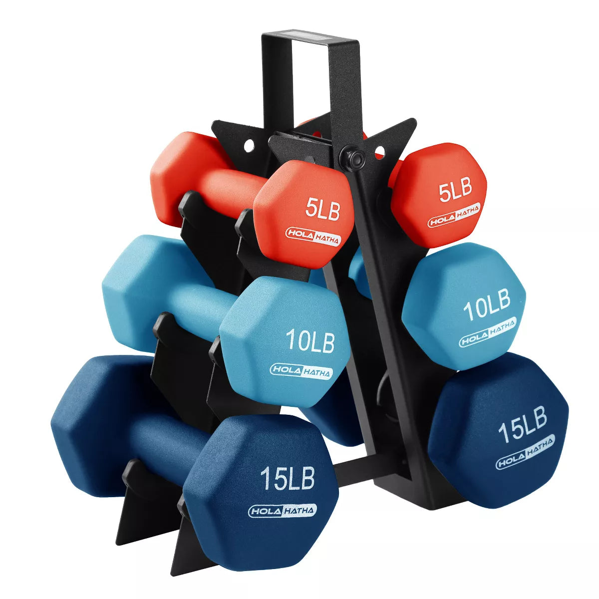 Holahatha Hex Dumbbell Set with Hand Weights and Storage Rack