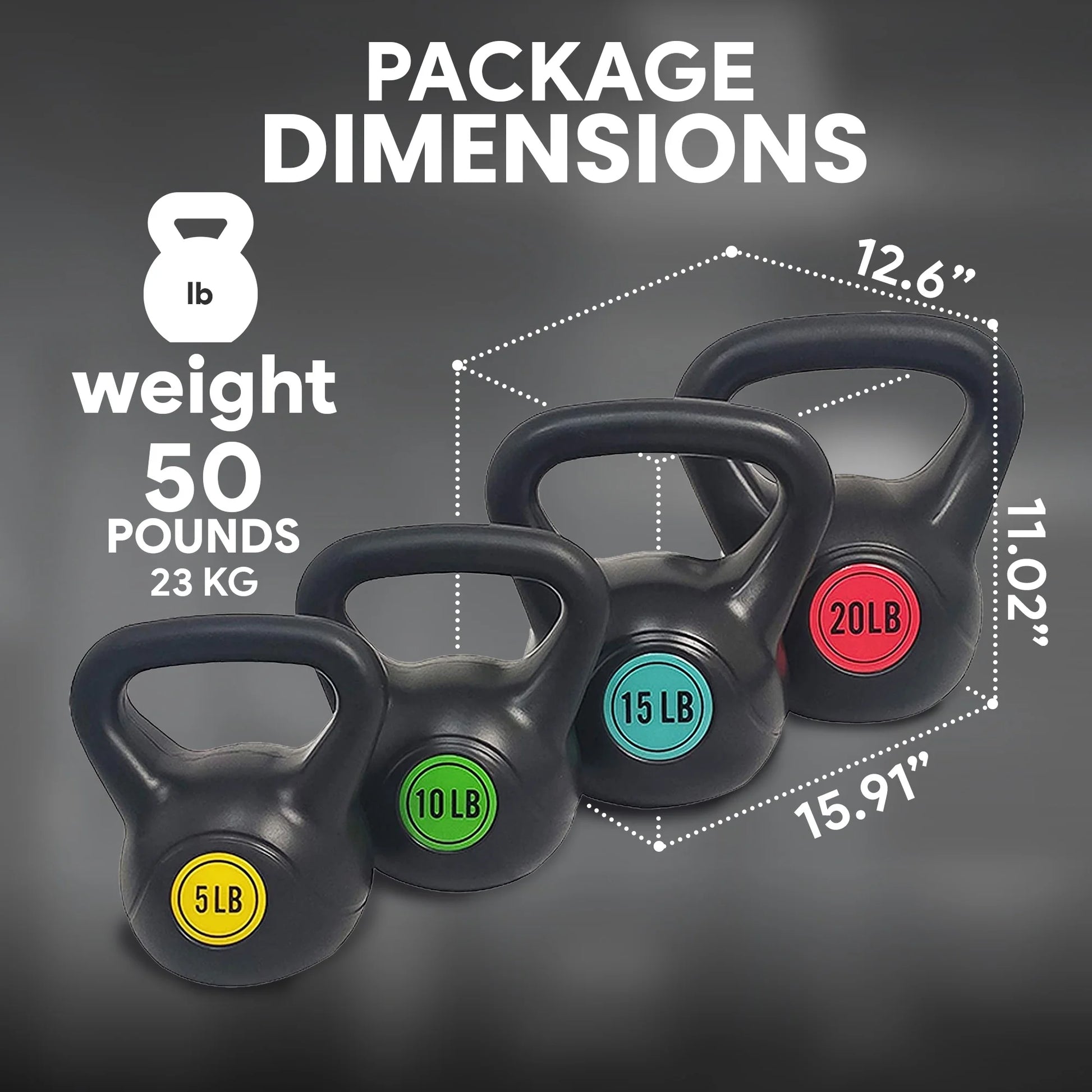 Wide Grip 4 Piece Kettlebell Exercise Fitness Weight Set, Includes 5 Lbs, 10 Lbs, 15 Lbs, 20 Lbs